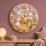 Unicorn Rainbow Castle Kids Room Wall Clock | Fairytale Nursery Decor, Magical Baby Girl Birthday Gift (13.6 inch / 34.5 cm)