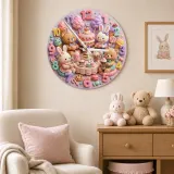 Pastel Teddy Bear & Bunny Sweet Treats Tea Party Kids Room Wall Clock | Kawaii Nursery Decor, Little Girls Room Gift (13.6 inch / 34.5 cm)