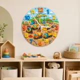 Construction Trucks Playground Kids Room Wall Clock | Boys Nursery Decor, Little Builder Toddler Birthday Gift Idea (13.6 inch / 34.5 cm)