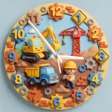 Construction Trucks Kids Room Wall Clock | Digger & Crane Nursery Decor, Little Builder Boy Birthday Gift Keepsake (13.6 inch / 34.5 cm)
