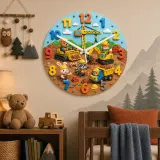 Construction Animals Kids Room Wall Clock | Little Builder Nursery Decor, Baby Boy Bedroom Makeover Birthday Gift (13.6 inch / 34.5 cm)
