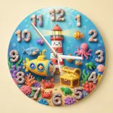 Under the Sea Ocean Animals Kids Room Wall Clock | Nautical Nursery Decor, Boys Playroom Decor, Baby Boy Shower Gift (13.6 inch / 34.5 cm)