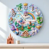Magical Fairytale Kids Room Wall Clock | Castle Dragon Unicorn Nursery Room Decor, Birthday & Baby Shower Keepsake (13.6 inch / 34.5 cm)