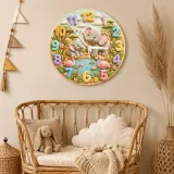 Safari Elephant & Flamingo Kids Room Wall Clock | Pastel Jungle Animal Nursery Decor, Beautiful Baby Shower Keepsake (13.6 inch / 34.5 cm)