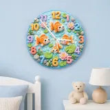 Whimsical Goldfish Pond Kids Room Wall Clock | Pastel Lotus Flower Nursery Home Decor, Sweet Newborn Baby Shower Gift (13.6 inch / 34.5 cm)