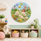Farm Animal Sheep Kids Room Wall Clock | Whimsical Barnyard Nursery Decor, Baby Shower Gift For Boy Or Girl Room Art (13.6 inch / 34.5 cm)