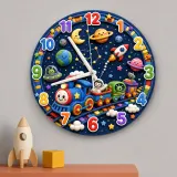Galaxy Space Train Kids Room Wall Clock | Astronaut Nursery Decor, Little Boy Bedroom Baby Shower & Birthday Gift (13.6 inch / 34.5 cm)