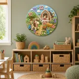 Cute Pony and Farm Barn Kids Room Wall Clock | Rustic Animal Nursery Decor, Baby Shower Gift for a Little Girls Room (13.6 inch / 34.5 cm)