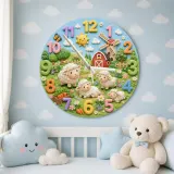 Farm Animal Sheep Kids Room Wall Clock | Whimsical Barnyard Nursery Decor, Baby Shower Gift For Boy Or Girl Room Art (13.6 inch / 34.5 cm)