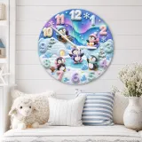 Whimsical Winter Wonderland Penguin Kids Room Wall Clock | Aurora Sky Nursery Decor, Beautiful Baby Shower Keepsake (13.6 inch / 34.5 cm)