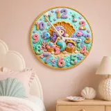 Mermaid Treasure Chest Kids Room Wall Clock | Seashell Ocean Nursery Decor, Baby Girl Birthday Gift (13.6 inch / 34.5 cm)