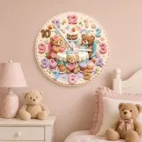 Teddy Bear Tea Party Kids Room Wall Clock | Pastel Nursery Decor, Sweet Baby Shower Birthday Gift (13.6 inch / 34.5 cm)