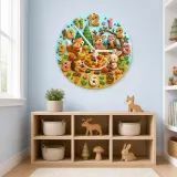 Woodland Waffle Picnic Kids Room Wall Clock | Forest Animal Nursery Decor, Baby Shower Birthday Gift (13.6 inch / 34.5 cm)