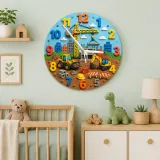 Construction Site Vehicles Kids Room Wall Clock | Boys Nursery Decor, Playroom Wall Art, Perfect Toddler Boy Gift Idea (13.6 inch / 34.5 cm)
