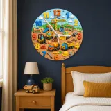 Construction Trucks Playground Kids Room Wall Clock | Boys Nursery Decor, Little Builder Toddler Birthday Gift Idea (13.6 inch / 34.5 cm)
