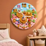 Waffle Breakfast Kids Room Wall Clock | Sweet Picnic Nursery Decor, Cute Playroom Birthday Gift (13.6 inch / 34.5 cm)
