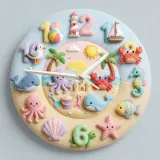 Pastel Ocean Animals Kids Room Wall Clock | Cute Under The Sea Nursery Decor, Best Baby Shower Gift For Boys And Girls (13.6 inch / 34.5 cm)