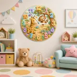 Jungle Safari Giraffe & Monkey Kids Room Wall Clock | Whimsical Animal Nursery Decor, Sweet Playroom Wall Art Gift (13.6 inch / 34.5 cm)