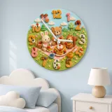 Woodland Animal Waffle Kids Room Wall Clock | Forest Picnic Nursery Decor, Baby Shower Birthday Gift (13.6 inch / 34.5 cm)