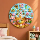 Ice Cream Carnival Kids Room Wall Clock | Pastel Fairground Nursery Decor, Sweet Birthday Gift (13.6 inch / 34.5 cm)
