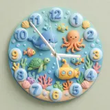 Cute Under The Sea Ocean Animals Kids Room Wall Clock | Marine Life Nursery Decor, Baby Boy Room Birthday Present (13.6 inch / 34.5 cm)