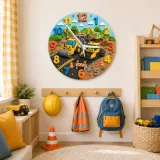 Construction Vehicles Kids Room Wall Clock | Yellow Excavator Nursery Decor, Toddler Boy Bedroom Birthday Keepsake (13.6 inch / 34.5 cm)