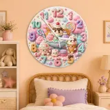 Pastel Candyland Kids Room Wall Clock | Sweet Treats Nursery Decor, Kawaii Ice Cream Girls Playroom Wall Decor Gift (13.6 inch / 34.5 cm)