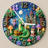 Magical Dragon and Fairy Kids Room Wall Clock | Fantasy Castle Nursery Decor, Whimsical Storybook Birthday Gift Idea (13.6 inch / 34.5 cm)