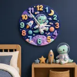Reloj de pared infantil con dinosaurio astronauta | Decoración de guardería del espacio exterior, regalo de arte de pared de dormitorio para niños (34.5 cm)