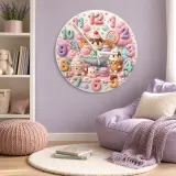 Pastel Candyland Kids Room Wall Clock | Sweet Treats Nursery Decor, Kawaii Ice Cream Girls Playroom Wall Decor Gift (13.6 inch / 34.5 cm)