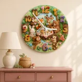Woodland Animal Tea Party Kids Room Wall Clock | Forest Nursery Decor, Baby Shower Birthday Gift Keepsake (13.6 inch / 34.5 cm)
