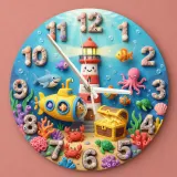 Under the Sea Ocean Animals Kids Room Wall Clock | Nautical Nursery Decor, Boys Playroom Decor, Baby Boy Shower Gift (13.6 inch / 34.5 cm)