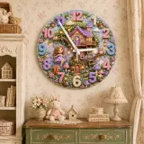 Enchanted Fairy Treehouse Kids Room Wall Clock | Magical Woodland Nursery Decor, Little Girl Birthday Keepsake Gift (13.6 inch / 34.5 cm)