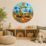Construction Site Vehicles Kids Room Wall Clock | Boys Nursery Decor, Playroom Wall Art, Perfect Toddler Boy Gift Idea (13.6 inch / 34.5 cm)