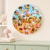 Panda Bunny Candy Castle Kids Room Wall Clock | Rainbow Nursery Decor, Sweet Baby Shower Gift (13.6 inch / 34.5 cm)