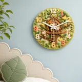 Happy Monkey Treehouse Kids Room Wall Clock | Safari Jungle Nursery Decor, Baby Boy Shower Gift & Wood Playroom Art (13.6 inch / 34.5 cm)