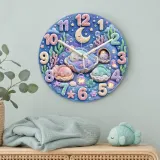 Sleeping Pastel Fish Kids Room Wall Clock | Dreamy Underwater Nursery Decor, Baby Girl Shower Gift & Room Makeover (13.6 inch / 34.5 cm)