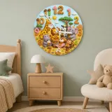 Safari Animals Waffle Kids Room Wall Clock | Jungle Nursery Decor, Baby Shower Gift For Boys Girls (13.6 inch / 34.5 cm)