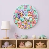 Mermaid Seashell Kids Room Wall Clock | Pastel Ocean Nursery Decor, Magical Baby Girl Birthday Gift (13.6 inch / 34.5 cm)