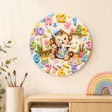 Kleiner Affe Künstler Kinderzimmer Wanduhr | Bunte Kunst-Themen Spielzimmer Dekor, Süßes Geschenk zur Babyparty (34,5 cm)