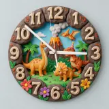 Dinosaur Volcano Kids Room Wall Clock | Prehistoric Jungle Nursery Decor, Little Boy Bedroom Birthday Gift Keepsake (13.6 inch / 34.5 cm)