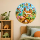 Dinosaur Volcano Kids Room Wall Clock | Candyland Nursery Decor, Little Boy Birthday Gift Keepsake (13.6 inch / 34.5 cm)