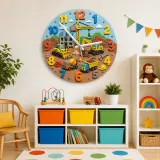 Construction Vehicles Kids Room Wall Clock | Little Boys Bedroom Decor, Playroom Nursery Art & Baby Shower Gift Idea (13.6 inch / 34.5 cm)