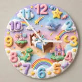 Pastel Dreamland Kids Room Wall Clock | Magical Dragon Castle Nursery Decor, Sweet Dreams Baby Shower Gift Keepsake (13.6 inch / 34.5 cm)