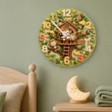 Happy Monkey Treehouse Kids Room Wall Clock | Safari Jungle Nursery Decor, Baby Boy Shower Gift & Wood Playroom Art (13.6 inch / 34.5 cm)