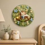 Cute Bedtime Reading Monkey Kids Room Wall Clock | Safari Jungle Nursery Decor, Baby Shower Gift For Boys & Girls (13.6 inch / 34.5 cm)