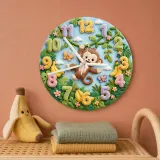 Swinging Safari Monkey Kids Room Wall Clock | Pastel Jungle Nursery Decor, Unique Baby Shower Gift For Boys Or Girls (13.6 inch / 34.5 cm)