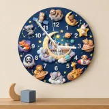 Space Animals & Planets Kids Room Wall Clock | Whimsical Night Sky Nursery Decor, Baby Shower And Birthday Present (13.6 inch / 34.5 cm)