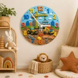 Construction Site Vehicles Kids Room Wall Clock | Boys Nursery Decor, Playroom Wall Art, Perfect Toddler Boy Gift Idea (13.6 inch / 34.5 cm)