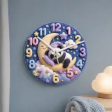 Sleeping Panda on Moon Kids Room Wall Clock | Dreamy Starry Night Nursery Decor, Beautiful Baby Shower Gift Keepsake (13.6 inch / 34.5 cm)